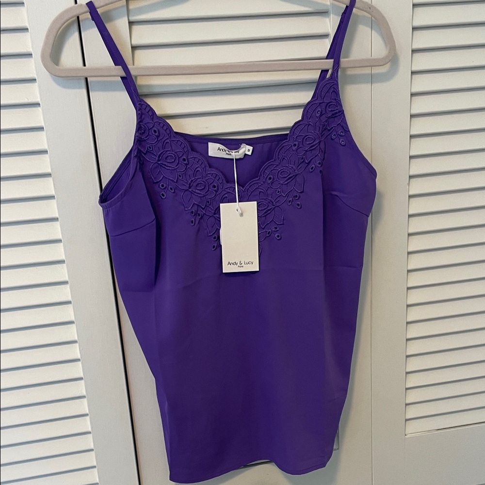 NWT Andy & Lucy Purple Lace-Trim Spaghetti Strap Camisole Top - Picture 3 of 6